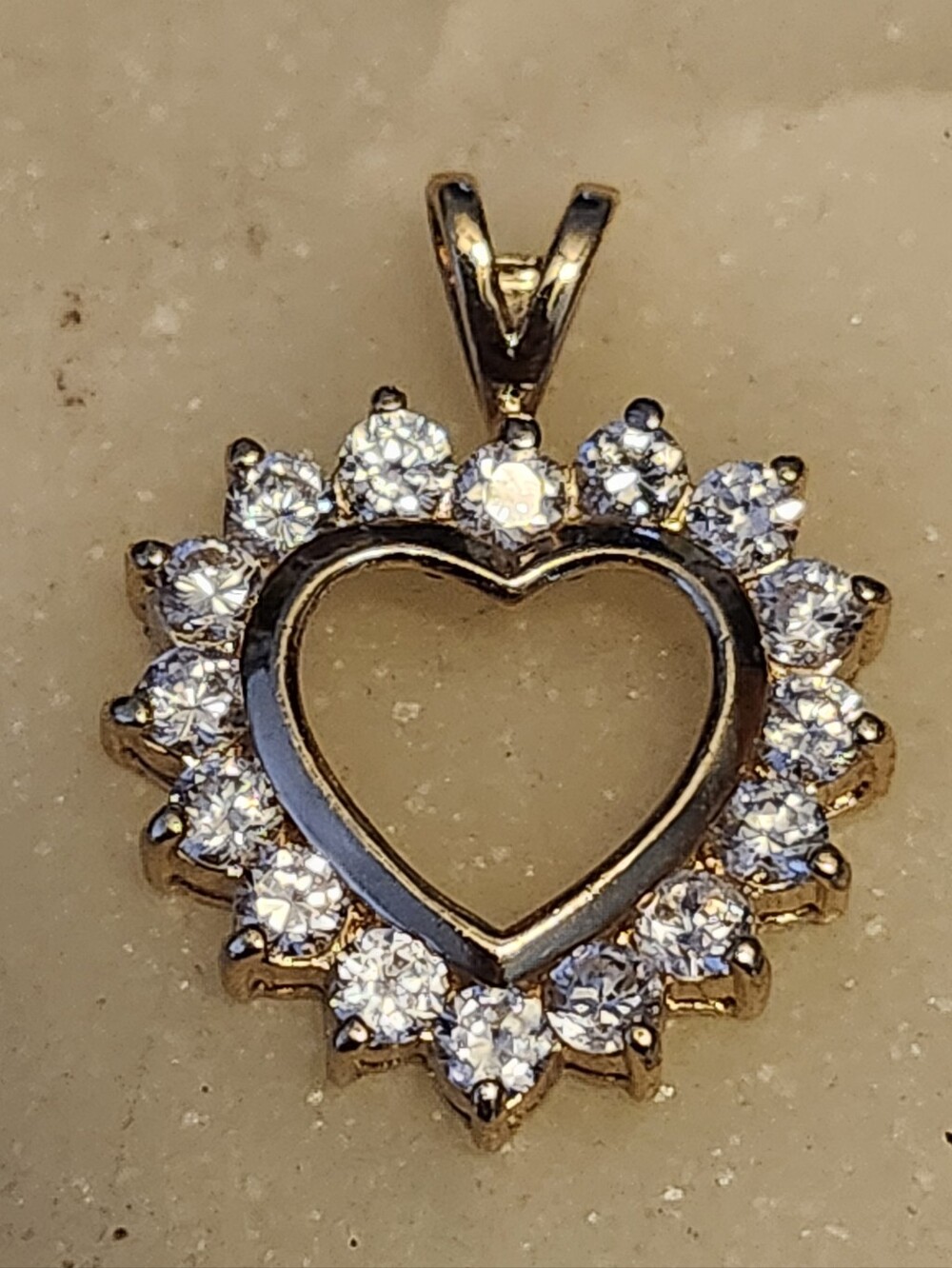 14k Gold & Sterling Heart Pendant with Clear Cubic Zirconia Stone Halo